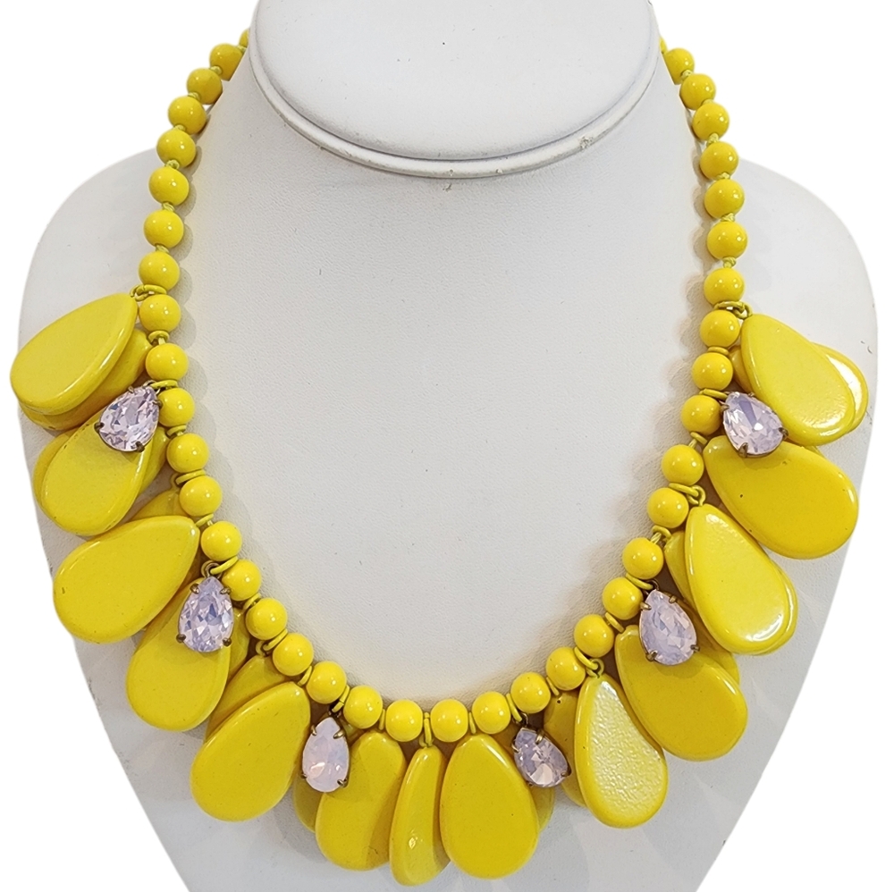 Vintage J. Crew statement necklace yellow teardrops pink rhinestones chunkyA0266 - Picture 12 of 13